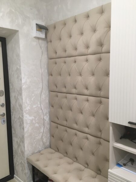 Buyer photo for Банкетка с 4 мягкими панелями и  полками под обувь ( Бежевый)